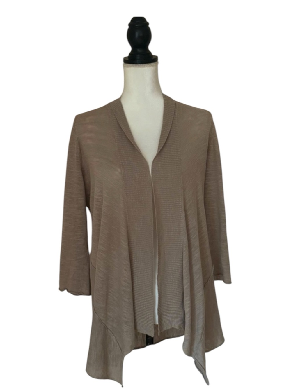 Alfani Linen Blend Open Cardigan Taupe Asymmetrical Slub Knit Small